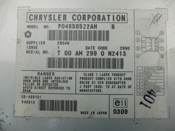 Cd Měnič Chrysler Dodge Jeep P04858522AH CD-4201CI