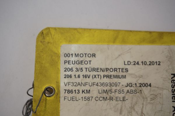 Blok Motoru 1,6 16v NFU 10FX4W Peugeot 206 79000km
