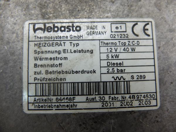 Nezávislé Topení  Webasto BMW X5 8380998 92794D Thermo Top Z