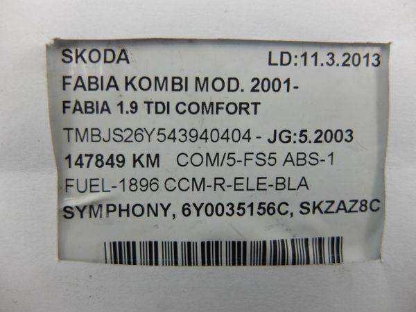 Rádio Cd Skoda Fabia 6Y0035156C Symphony