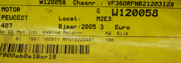 Motor Benzínový RFN 10LH2W 2.0 16v Peugeot 407 160371 km 2005
