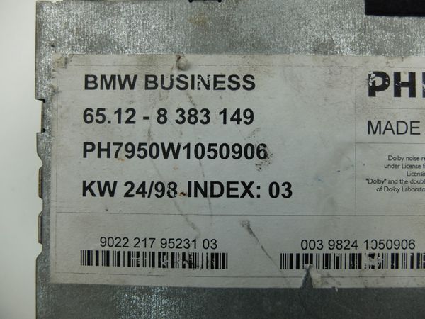 Rádio Na Kazety  BMW 3 65.12- 8383149 22DC795/23B Philips