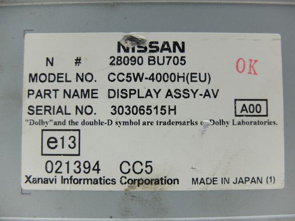 Displej Rádia  Nissan Almera 28090BU705 CC5W-400H