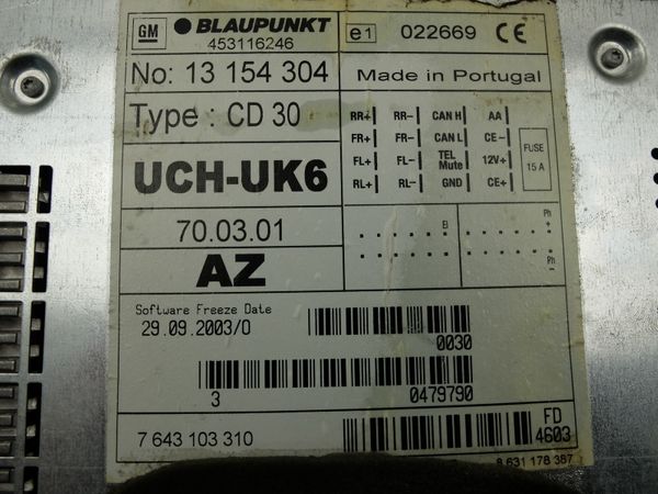 Rádio Cd Mp3 Opel Astra H Zafira B 13154304 7643103310 AZ CD30