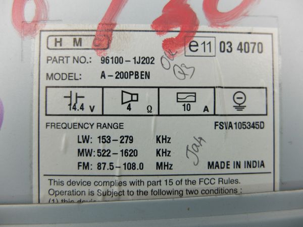 Rádio Cd Mp3 Hyundai I20 96100-1J202 A-200PBEN 1219